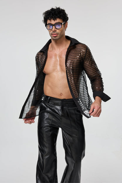 Radiant Excess Long Sleeve Sequin Shirt Black