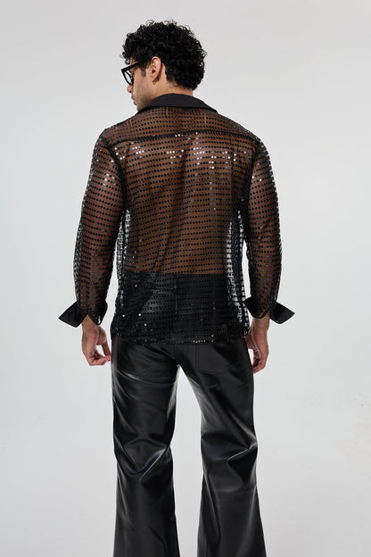 Radiant Excess Long Sleeve Sequin Shirt Black