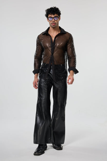 Radiant Excess Long Sleeve Sequin Shirt Black
