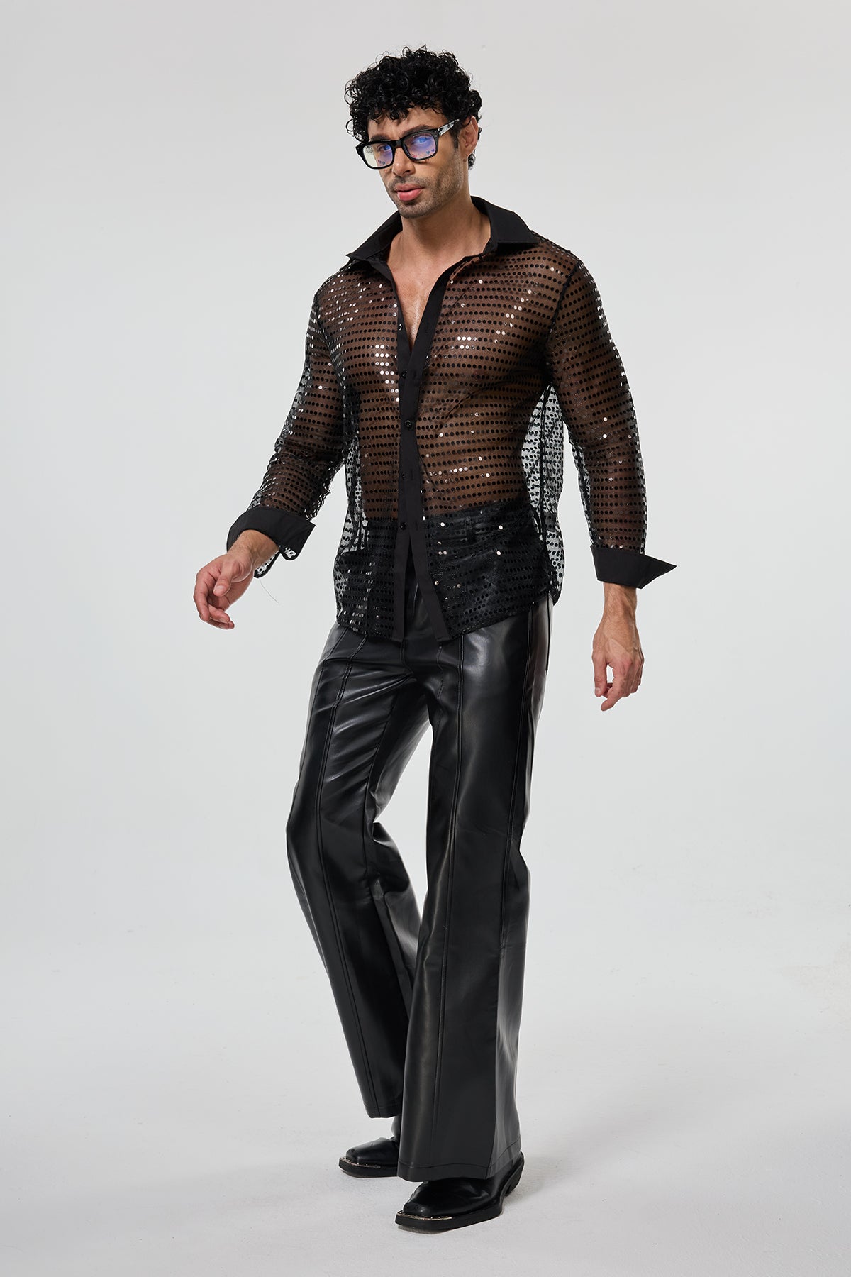 Radiant Excess Long Sleeve Sequin Shirt Black