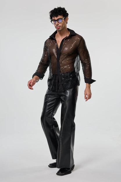 Radiant Excess Long Sleeve Sequin Shirt Black