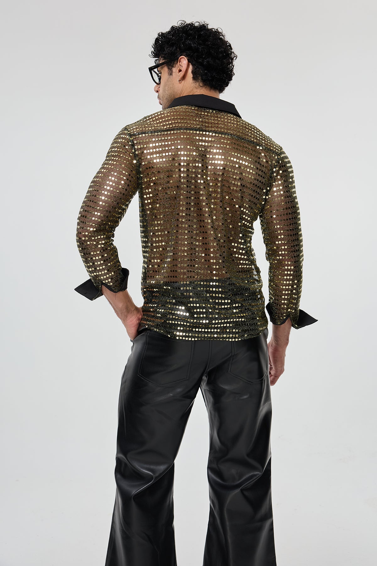 Radiant Excess Long Sleeve Sequin Shirt Gold