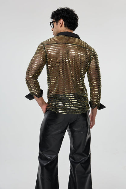 Radiant Excess Long Sleeve Sequin Shirt Gold