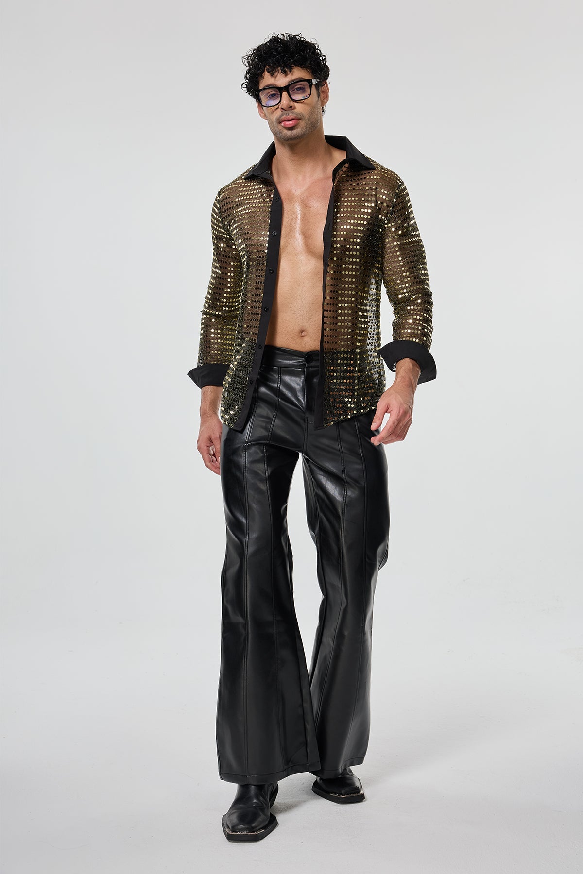 Radiant Excess Long Sleeve Sequin Shirt Gold