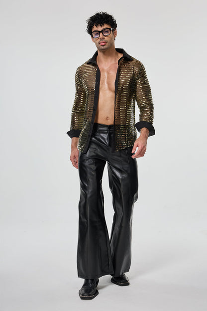 Radiant Excess Long Sleeve Sequin Shirt Gold