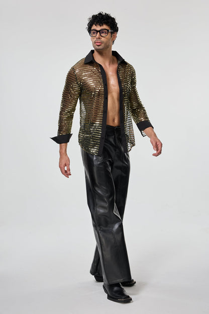 Radiant Excess Long Sleeve Sequin Shirt Gold
