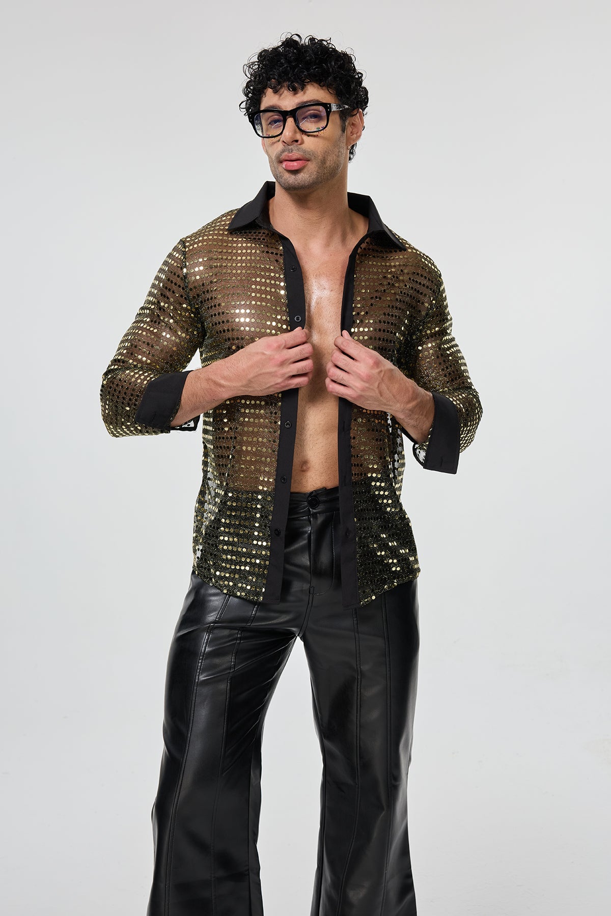 Radiant Excess Long Sleeve Sequin Shirt Gold
