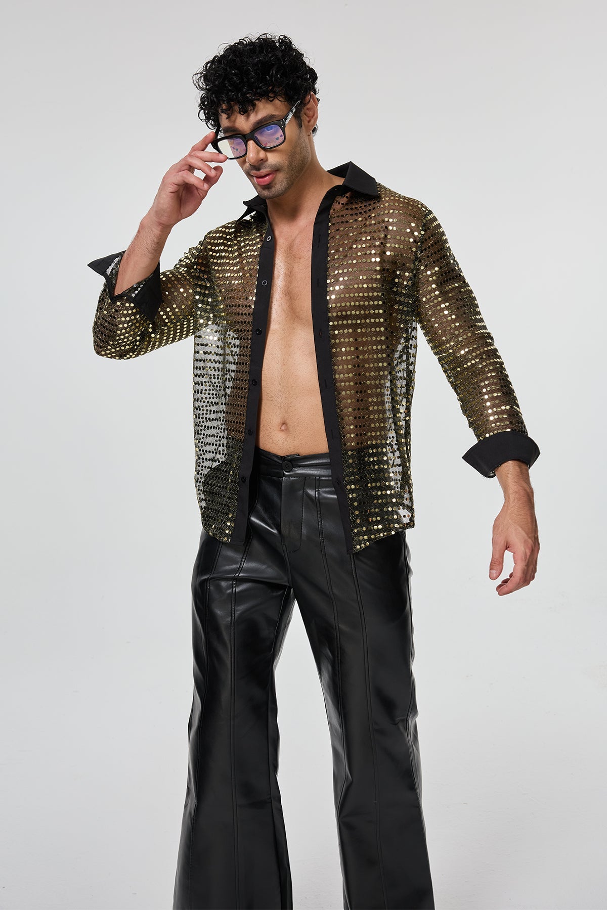 Radiant Excess Long Sleeve Sequin Shirt Gold