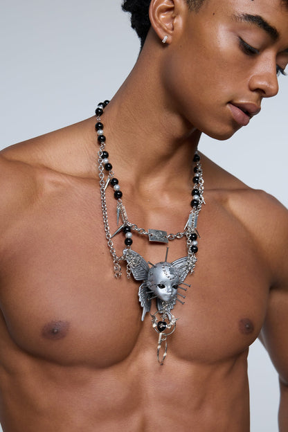 Radical Friction Butterfly Beaded Metal Necklace