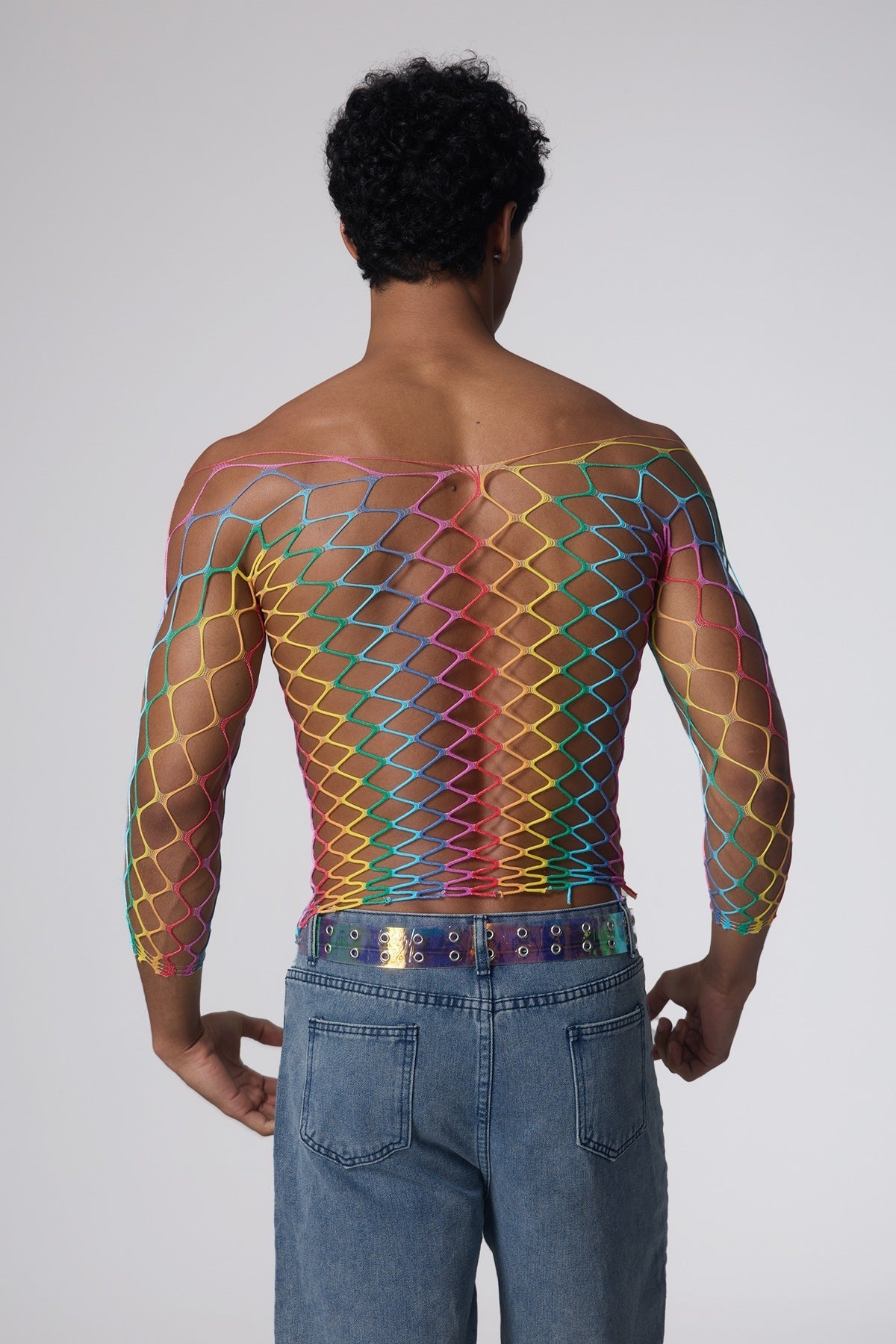 Rainbow Strike Net Cutout Top