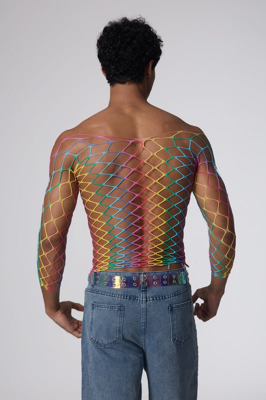 Rainbow Strike Net Cutout Top