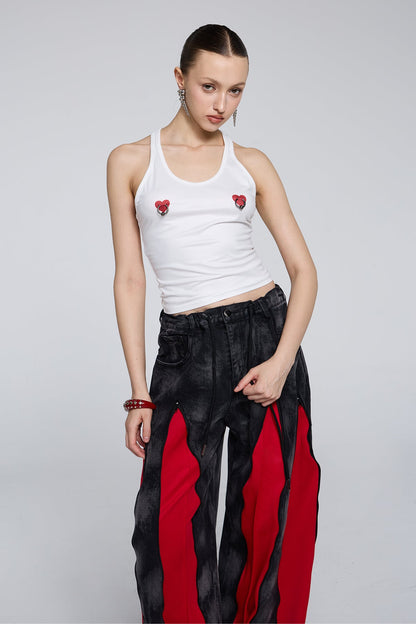 Raised Boundary Heart Print Crop Top