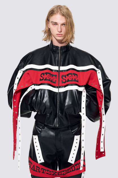 Raven Coil Colorblock Leather Crop Jacket