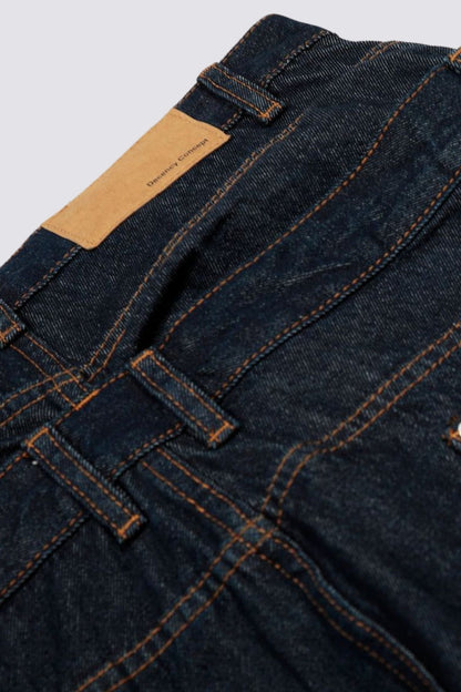 Raw Denim Wide Leg Double Waistband Jeans