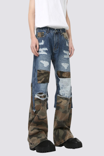 Raw Glow Ripped Camouflage Bootcut Jeans