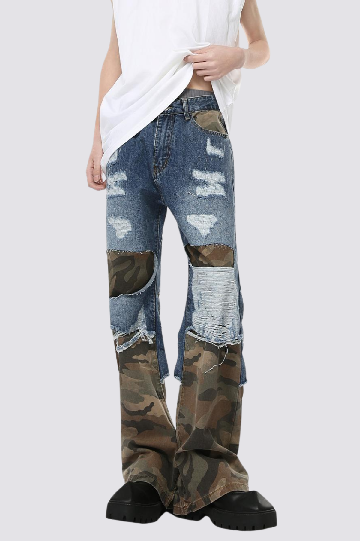 Raw Glow Ripped Camouflage Bootcut Jeans