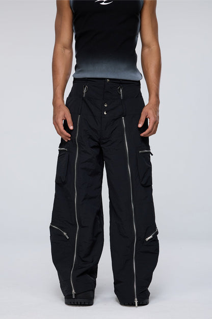 Raw Hem Barrel Zipper Pants