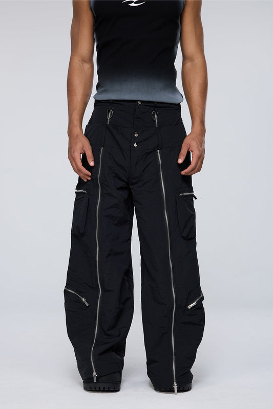 Raw Hem Barrel Zipper Pants