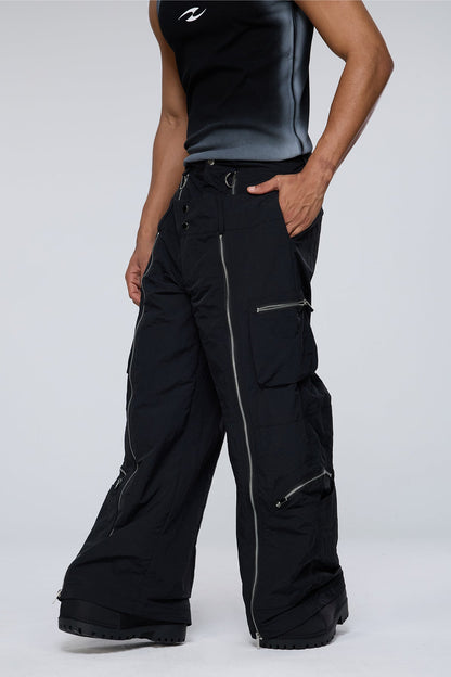 Raw Hem Barrel Zipper Pants