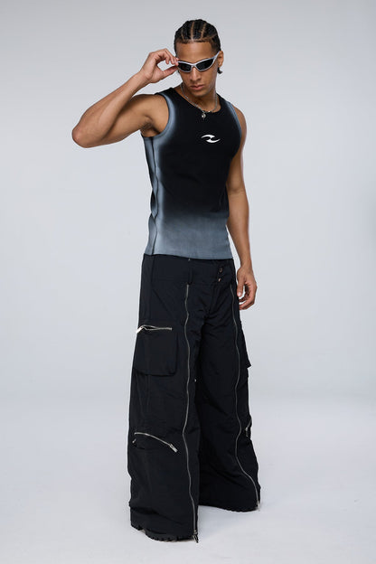 Raw Hem Barrel Zipper Pants