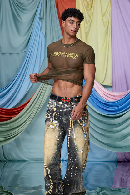 Raw Junction Mesh Print Crop Top