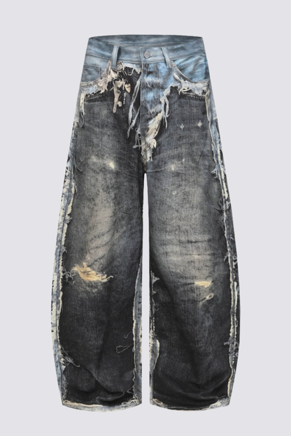 Raw Kilometer Print Barrel Jeans