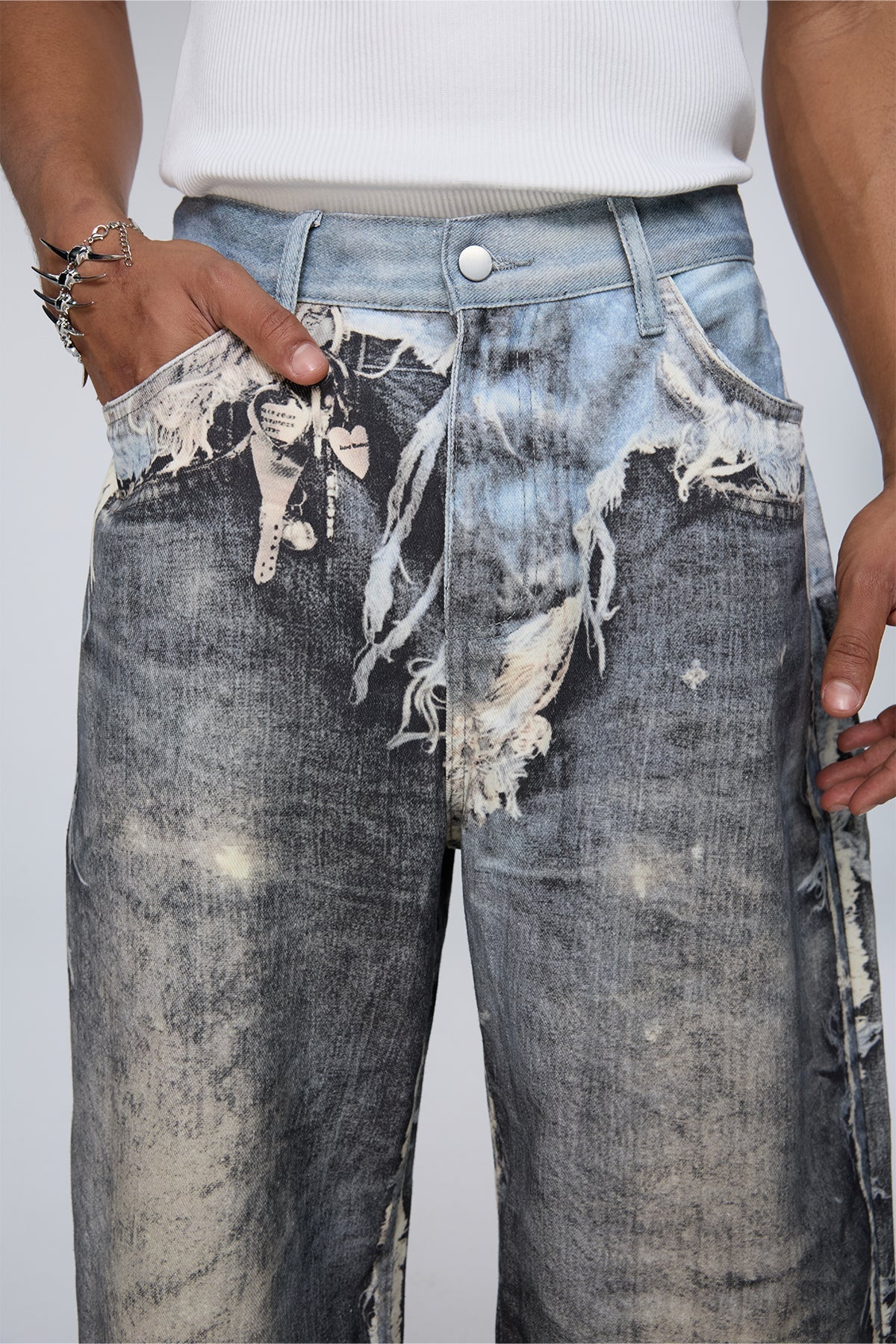 Raw Kilometer Print Barrel Jeans