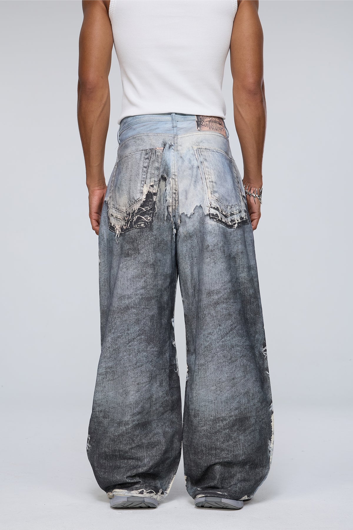 Raw Kilometer Print Barrel Jeans