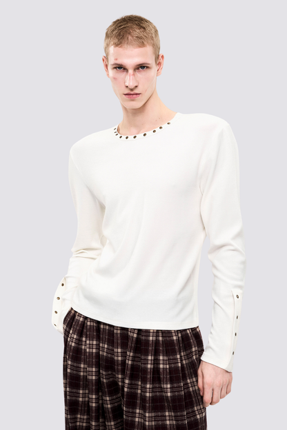 Raw Silence Rivet Long Sleeve Top White