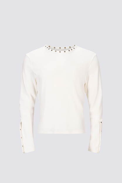 Raw Silence Rivet Long Sleeve Top White