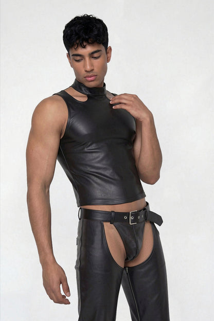Rebel Lash Leather Cutout Tank Top