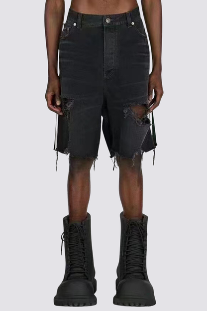 Rebellion Code Ripped Fringe Denim Shorts