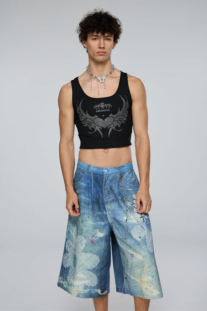 Reflective Power Rhinestone Crop Top Black