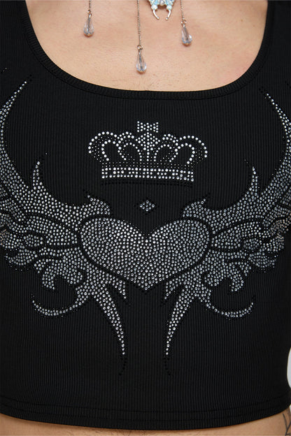 Reflective Power Rhinestone Crop Top Black