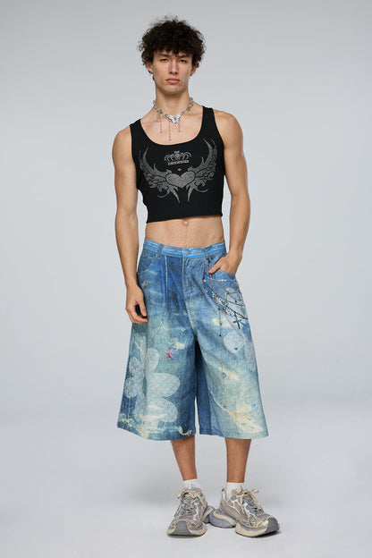 Reflective Power Rhinestone Crop Top Black