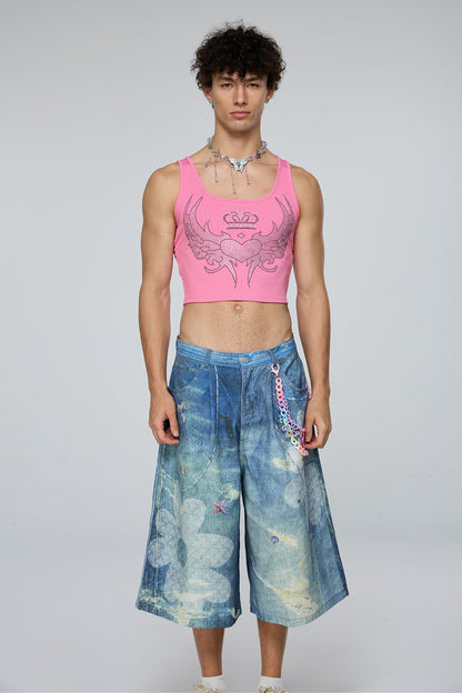 Reflective Power Rhinestone Crop Top Pink