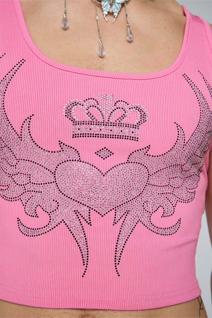 Reflective Power Rhinestone Crop Top Pink