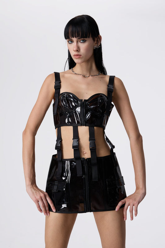 Riot Flex Spaghetti Leather Buckle Skirt Set