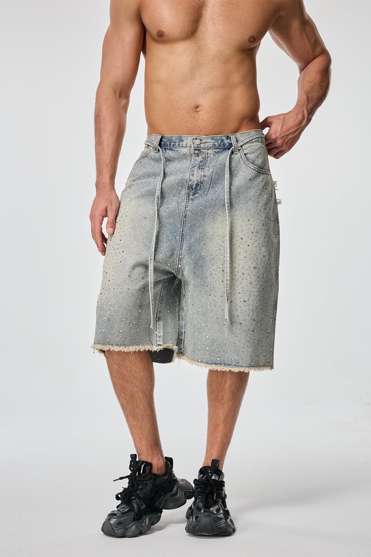 Road Patina Rhinestone Denim Shorts