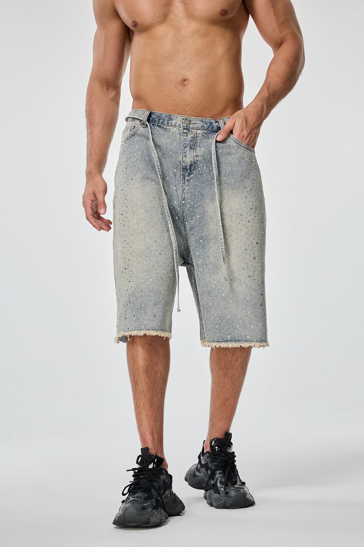Road Patina Rhinestone Denim Shorts