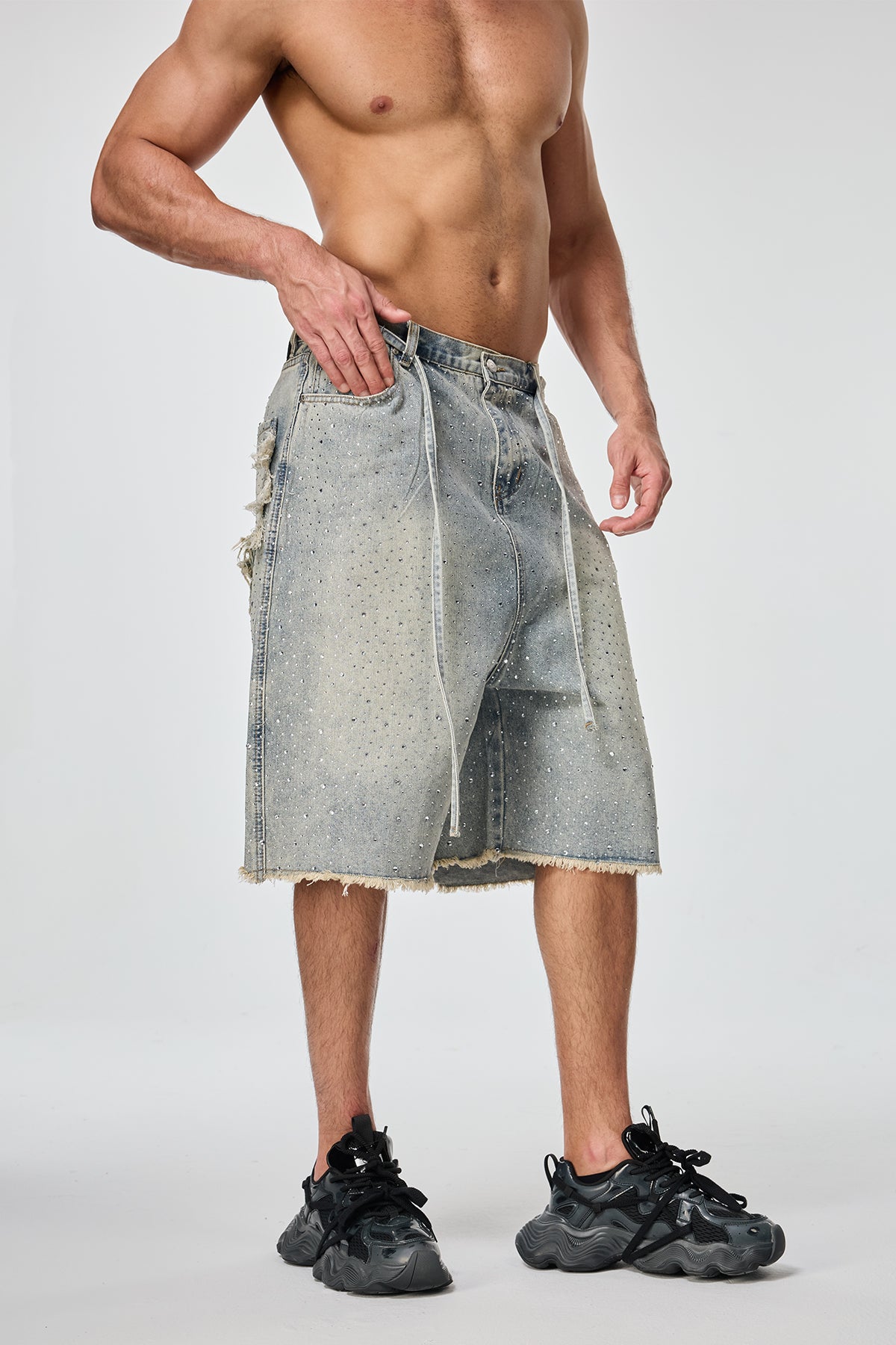 Road Patina Rhinestone Denim Shorts