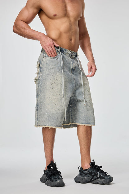 Road Patina Rhinestone Denim Shorts