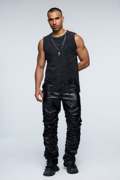 Rugged Dark Ripped Chain Vest