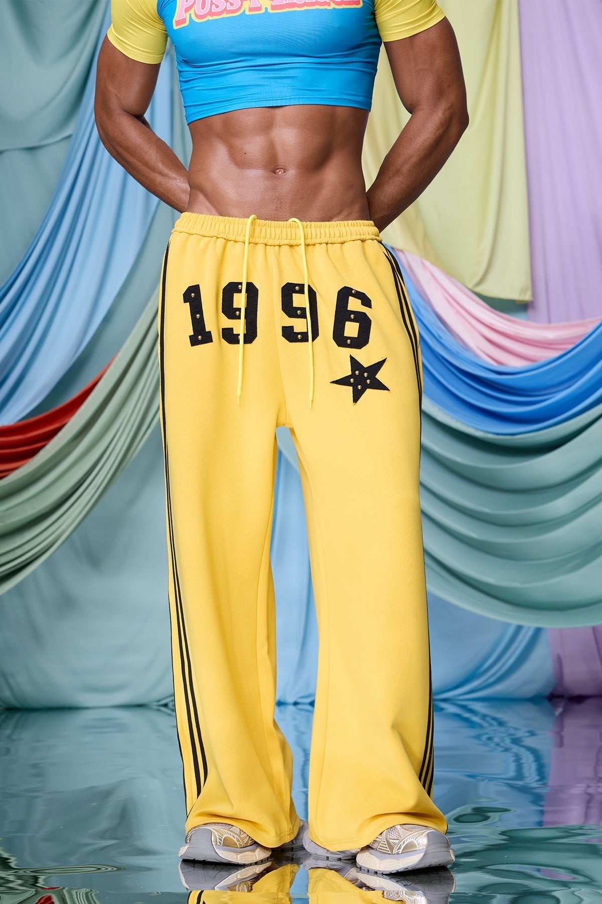 Rugged Taper Print Stripe Straight Pants