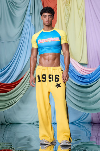 Rugged Taper Print Stripe Straight Pants