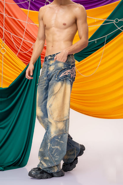 Rust Vector Wide Leg Raw Edge Jeans