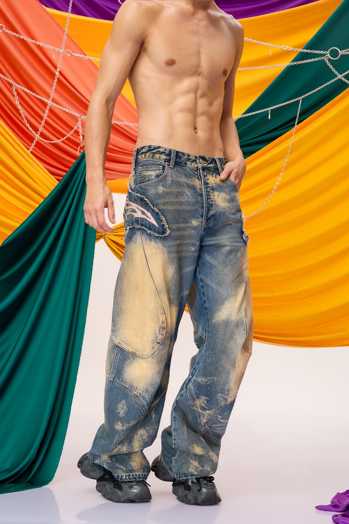 Rust Vector Wide Leg Raw Edge Jeans