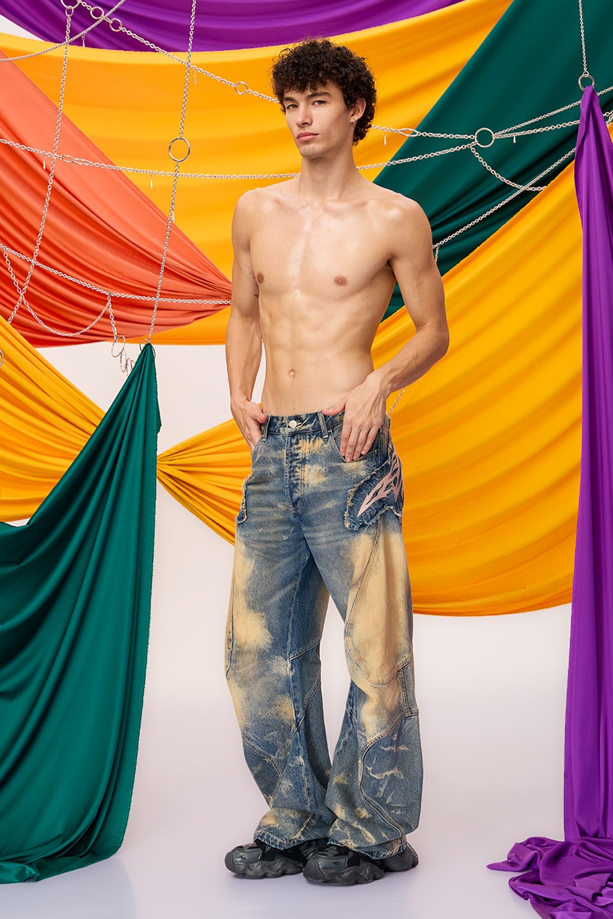 Rust Vector Wide Leg Raw Edge Jeans
