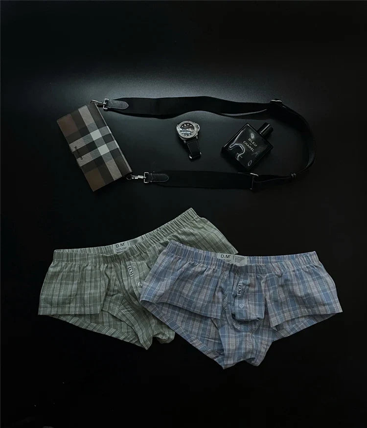 D.M. Low Rise Sexy Plaid Home Boxer Briefs