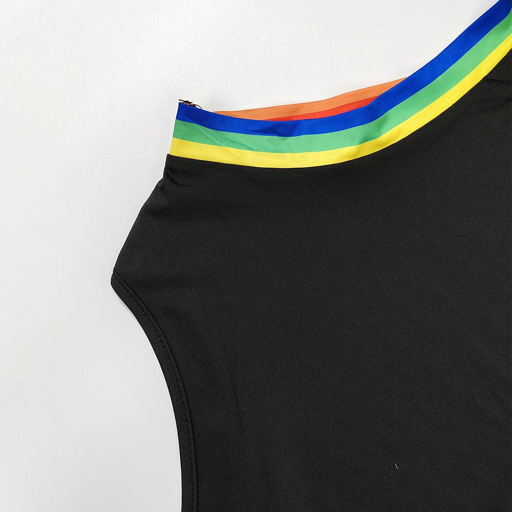 Rainbow Stripe Stretch Thong Bodysuit